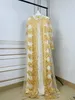 African Party Lace Embroidered Coat And Pressed Diamond Pattern Long Dress With Scarf For Lady 240315