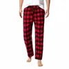 red Black Plaid Pajama Pants Men Lounging Relaxed House PJs Sleep Bottoms Mens Flannel Cott Drawstring Butt Fly Sleepwear y2NM#