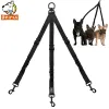 Trelas bungee 3 vias cão trela acoplador sem emaranhado náilon ajustável cinta de caminhada múltiplo animal de estimação três cães leva preto pequeno grande cães