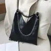 Totes Punk Black Messenger Bags Metal Chain Shoulder Straps Ladies Fashion PU Crossbody Handbags