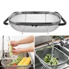 Kitchen Supply Colander Drain Over The Sink Deep Well Oval Stainless Steel Colander Fine Mesh Extendable Handle Foldable Storage 240326