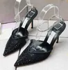 Verão elegante saltos saeda com sandália de cristal preto branco mulheres bombas apontou toe recorte slingback senhora noite casamento noiva vestido sapatos