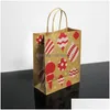 Sacs de Noël enveloppe-cadeau avec poignée Sac en papier kraft imprimé fête pour enfants Favors décoration maison de Noël