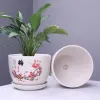 Films China Jingdezhen Ceramic Flower Pot Vintage Ink Painting Desktop Decorative Vase Indoor Greenery Landscape Breathable Flower Pot