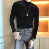 2021 Autumn Winter Turtleneck Veet T-shirt Men Slim Stands Casual Tight T-shirt Men LG Sleeve Club Clothing Camiseta Homme 73R1#