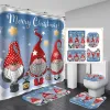カーテンクリスマスシャワーカーテンセットラグ、バスルーム用のノームシャワーカーテンセット、クリスマスサンクスギビングデイバスルームセット装飾4PCS