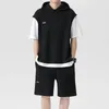 Men's Tracksuits Casual Two-piece Outfit Set Sport With Hooded Drawstring Top Elastic Waist Shorts Waffle For Active