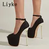 Liyke Fashion Platform Pump Stiletto Sandals Super Super High High Cheels Open Open Toe Buckle Strap Wedding Stripper Shoes 240320