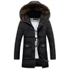 Mannen Down Winterjas Mannen 2024 Dikke Katoenen Gewatteerde Man Jas Mid Lange Slanke Kap Faux Wasbeer Bontkraag plus Size 3XL HJ546