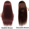 Peruvian Bourgogne Red Spets Front Wig 99J Red Colored Bone Straight 360 Spets Frontal Wig Human Hair Pre Plucked Transparent HD Spets