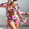 Women's Swimwear 2024 Print Three-Piece Swimsuits Tankini Sets Female Push Up For Beach Wear Bathing Suits Pool Swimming Suit