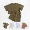 Enfant en bas âge bébé garçons vêtements mode été tenue ensembles à manches courtes couleur unie hauts Shorts 2 pièces décontracté enfants vêtements costume 240326