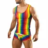 Pyjama pour hommes Set Rainbow Stripe Imprimé Tank Tank Shirt Été Quotidien Accueil Serré Sexy Shorts Set Hommes 2 pièces Ensemble 2023 G2qt #