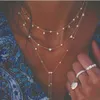 Pendentif de collier Nouveau Vintage cristal géométrie étoile lune serrure collier pour femmes 2020 Boho multi-niveaux pendentifs colliers Sautoirs bijoux cadeauC24326