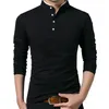 T-shirt da uomo Polo da uomo Autunno Casual Elegante Lavoro Tinta unita Manica lunga Colletto alla coreana Base T-shirt Bottoni Felpa 4XL