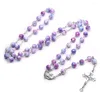 Pendanthalsband CR015 Vintage Cross Rosary Halsband 8mm Runda glaspärlor Jesus Katolska religiösa smycken