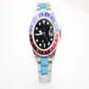 Men's mechanical watch 116710 business casual modern silver white stainless steel case blue red rim black dial 4-pin calendar178p