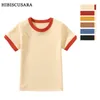 100% Cotton Small Children Summer Short Sleeve T shirt Boys Girls Color Matching Soft Comfy Tops Tees Kids T-shirts Casual 240326