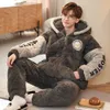 pyjamas d'hiver masculin de style coréen 3 couches super épaississeurs en molleton en peluche chauffante chauffante fixe fijamas t4ga #