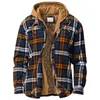 men's Quilted Lined Butt Down Plaid Shirt Add Veet To Keep Warm Jacket With Hood F23y#
