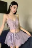 Work Dresses Sweet Cool Girl Suit Womens Pure Y Short Strap Top Purple Fluffy A-Line Mini Skirt Two-Piece Set Fashion Female Drop Deli Otyw1