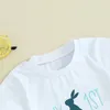 의류 세트 유아 소년 부활절의 날 복장 짧은 슬리브 프린트 탑 유아 아기 드로 스트링 바지 2pcs