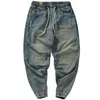 Calça jeans de cintura elástica para homens, corte 3D solto Harem Jeans em Light Vintage W Retro Style a6N1 #