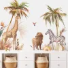 Stitch African Lion Girafe Wild Zebra Animaux Tropical Tree Tree Sticker Nursery Amouvable Vinyl Vinyl Wall Secs Kids Room Home Decor