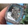 Richrsmill Watch Swiss Watch vs Factory Carbon Fiber Automatic Men Wrist RM53-01 Real JSML完全なサファイアミラーNTPTファイバーケースラバーストラップ3UZU750L