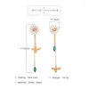 Bengelen oorbellen bulk prijs goud kleur lange zirkoon bloemenbee hanger drop elegante mode sieraden