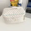 Cute Quilting Cotton Makeup Bag Women Zipper Cosmetic Organizer Female Cloth Handbag Box Shape Portable Toiletry Case For Girls 240313