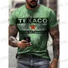 Homens camisetas Novo Mens T-shirt Texaco Gasolina + Motor Oil Letras 3D Impresso Curto Slved Verão Oversized Redondo Pescoço Retro Mens T-shirt T240325