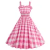 Casual Dresses Women Long Dress Elegant Plaid Flowy Party Summer Sleeveless Backless Cami Vestidos Para Mujer