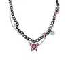 Chains Pink Butterfly Pendant Double Stacked Necklace Female Light Luxury Temperament Clavicle Chain Sweet Cool Wind