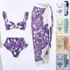 Kvinnors badkläder Bohemian Resort Style Böhmen Bikini Set With Ruffle Sleeve Bandeau Bra High midje Swim Floral Print Beach