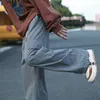 Vintage Kargo Pantolon Erkekler Fi Street Giyim Cepleri Geniş Bacak Düz Y2K Sıradan Pantolonlar Baggy Drawstring Tulumlar Siyah/Gri C0UG#
