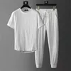 Mäns spårdräkter Ice Silk Suit Men 2024 Summer T Shirt Pants Two Pieces Set Thin Casual Sports Male Fashion Sweatpants Plus Size 4xl