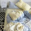 Katı beyaz moda tarzı yatak seti ikiz tam kraliçe krallık nevres kapak yetişkinler çocuklar basit Kore yatak düz sayfa yastık 240319
