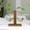 Vasos criativo vaso de lâmpada transparente com suporte de madeira mesa de vidro plantador decoração de mesa