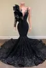 Vintage Black Mermaid Prom Dresses Gothic Evening Gowns Sheer Long Sleeve Sequins Beaded Ruffle Long Women party Occasion Gowns BC16131