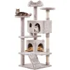 Scratchers Boussac 54.5 "Árbol de gato de condominio doble con una torre de rayas, condominio de gato de diseño sólido y estable, accesorios para mascotas