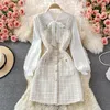 Arbetsklänningar 2023 Spring Autumm Two Piece Set Women Emperament Bow Tie Shirt T Plaid Suspender Dress Set Tide Outfits For FCy474 Drop Otis7