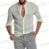 Men's T-Shirts Mens Fashion Casual Solid Color Shirt Button Linen Cotton Comfortable Daily Top Long Slve Shirt T240325