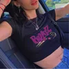 Women's Tanks Camis CDJLFH 90s Retro Y2k Summer New Womens Bratz Letter Printed Black Crop Top O-Neck Short Sleeve T-shirt Direct Shipping 24326