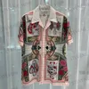 Мужские футболки 2024 Летние мужчины на гавайских рубашках Strtwear Vintage Floral Pattern Patchwork Print Peach Рубашка Hip Hop Casual Holiday Tops T240325