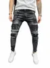 Hommes Ripped Skinny Jeans Biker Haute Qualité Noir Distred Slim-Fit Pantalon Crayon Locomotive Zipper Denim Pantalon Hip Hop Pantalon B5cx #