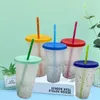 Custom24oz/710ml Summer Creative Water mug Paper Scrap Plastic Cold Color Changing Straw Tumbler Large Capacity Juice Plastic Water Cup