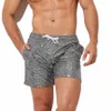 Glänzende, metallisch bedruckte, lockere Strandhose für Herren, Kordelzug-Jogginghose, gerade Hose, Sportshorts, Badeanzug, Fi a1eU #