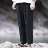 Printemps été style chinois pantalon en lin lâche hommes vêtements vintage plus taille pantalon droit décontracté mince Tai Chi Kung Fu mâle u3MF #