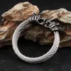 Vintage Viking Double Wolf Head Twisted Cable Open Cuff Bangle Armband Mens Punk Biker rostfritt stål smycken gåvor grossist 240311